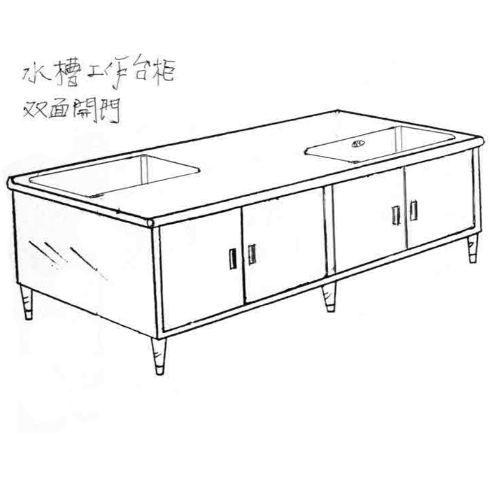 雙連水槽工作台櫃(拉門)